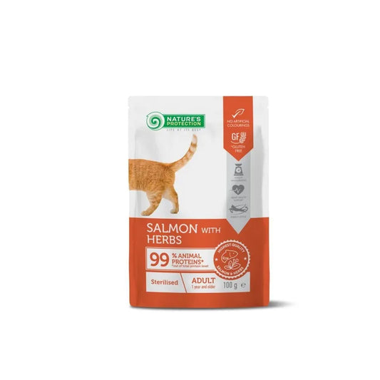 Nature's Protection 保然 絕育成貓肉汁濕包 100g 三文魚和香草