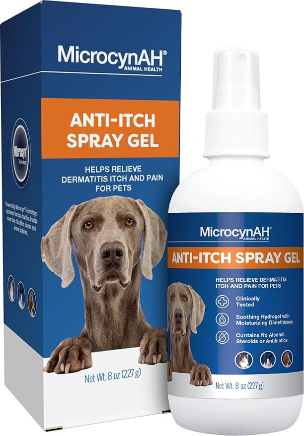 MicrocynAH - MicrocynAH Anti - Itch Spray Gel for Dogs, Cats, Horses & Rabbits, 8oz | Soothing Hydrogel w/ Dimethicone, Relief Dermatitis Itch & Pain, Clinically Tested, No Alcohol, Steroids or Antibiotics, Safe