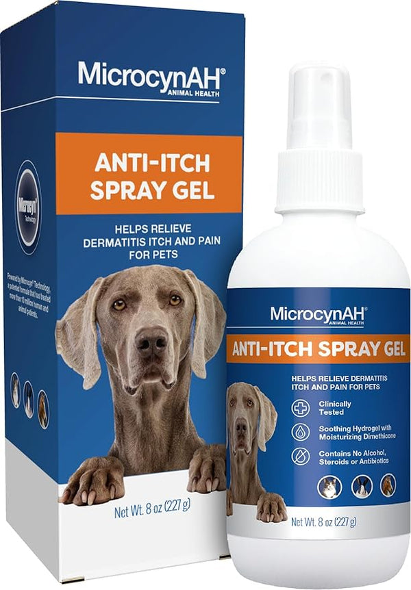 MicrocynAH - MicrocynAH Anti - Itch Spray Gel for Dogs, Cats, Horses & Rabbits, 8oz | Soothing Hydrogel w/ Dimethicone, Relief Dermatitis Itch & Pain, Clinically Tested, No Alcohol, Steroids or Antibiotics, Safe